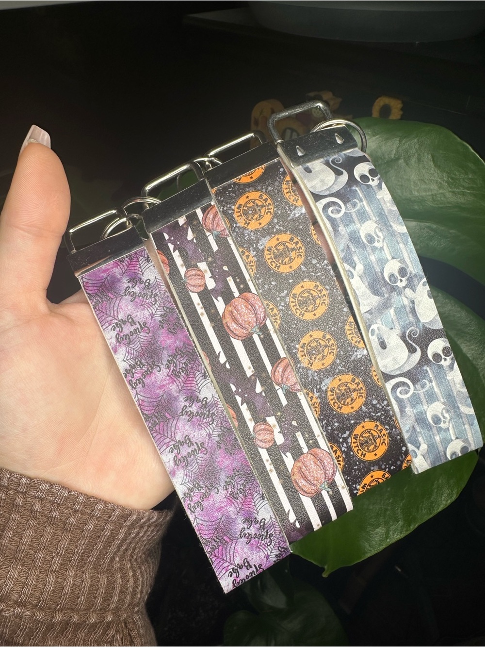 Set of 4 Stylish Halloween Key Wristlet Strap - Purple/Black/Orange/Gray